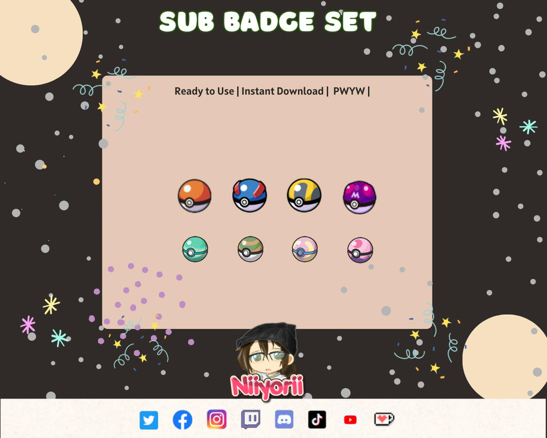Pokeball Sub/Bit Badge Set